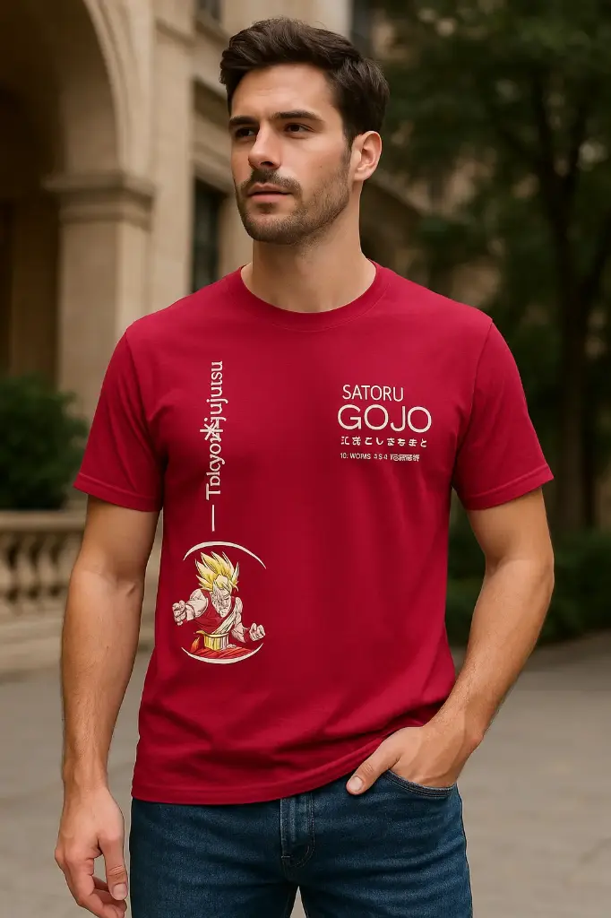 Men’s Red Anime Graphic T-Shirt – Super Saiyan Blue Goku Inspired Print, Cotton Casual Tee