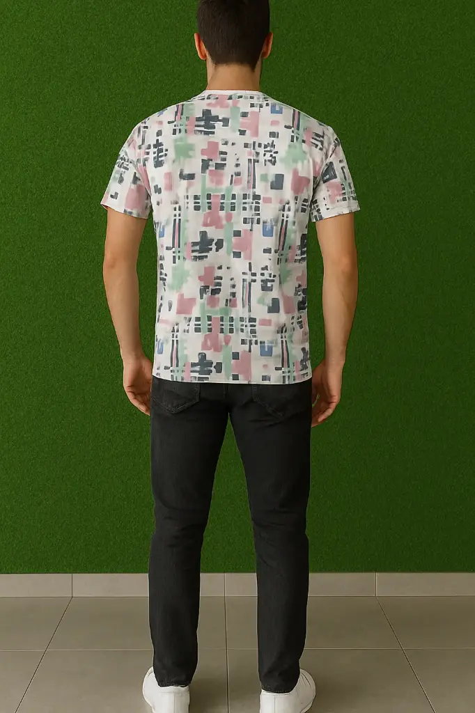 Pixel Art Print T-Shirt for Men – Geometric Abstract Pattern, Soft Stretch Fabric Tee