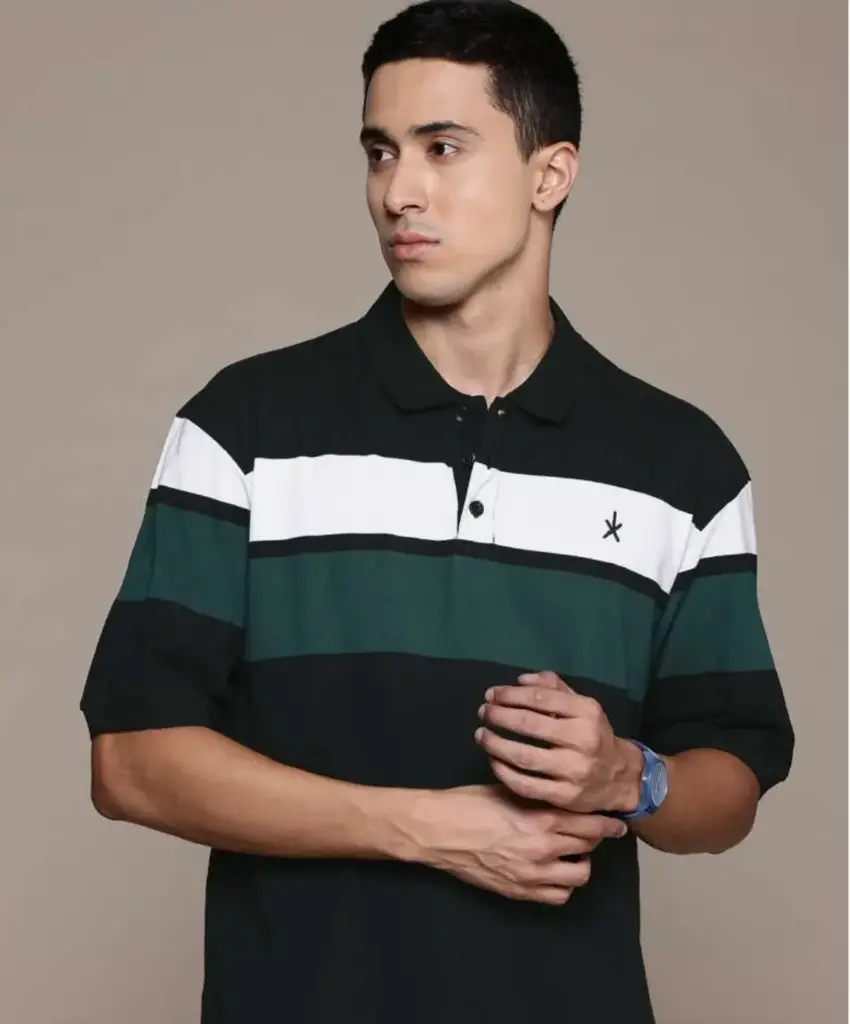 Men's Dark Green T-Shirt with White and Forest Green Stripes