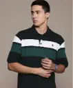Men's Dark Green T-Shirt with White and Forest Green Stripes