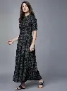 Women's Black Maxi Kurta Dress | Hindi Typography Print | Front Buttoned Anarkali Style