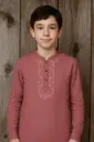 Elegant Dusty Rose Embroidered Kurta for Boys.