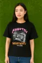 Freestyle Boom Women's Graphic T-Shirt – Vintage Boombox Print, Casual Streetwear Tee, Black Cotton
