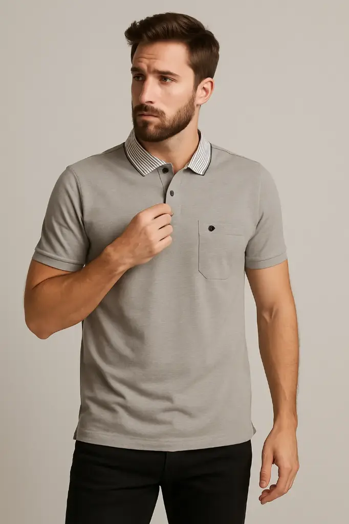 Men’s Slim Fit Polo T-Shirt with Chest Pocket – Soft Cotton Blend, Short Sleeve Casual Collar Shirt