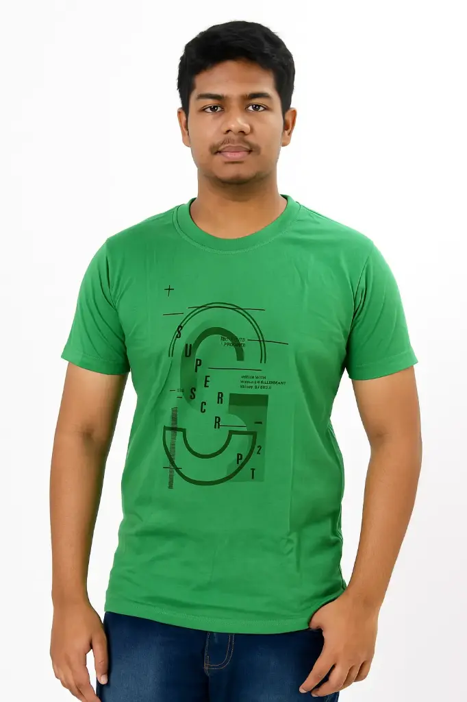 T-Shirt for Men – Slim Fit, Chest Pocket, Green Cotton Blend Fabric, Short Sleeves, Modern Casual Look