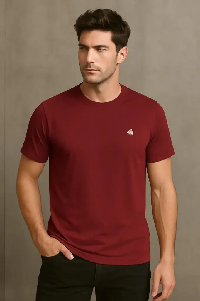 Men's Dark Maroon Activewear Gym T-Shirt – Quick-Dry Performance Sports Tee for Workout & Training