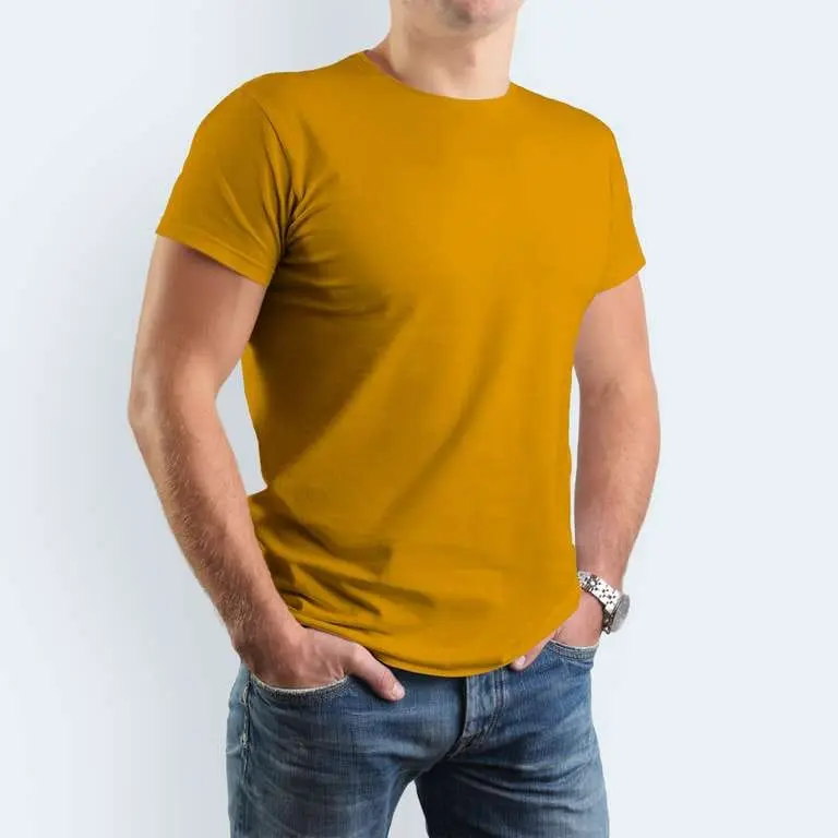 Men's Solid Mustard Yellow T-Shirt – Classic Crew Neck Casual Tee for Daily Wear