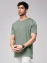 Men's Olive Green Yellow T-Shirt – Classic Crew Neck Casual Tee for Daily Wear