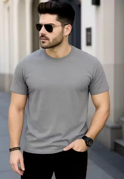 Men's Solid Grey T-Shirt – Classic Crew Neck Casual Tee for Daily Wear