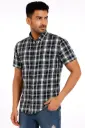 Men's Casual Slim Fit Black & White Checkered Cotton Shirt – Short Sleeves