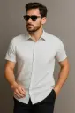 Men's Slim Fit Light Grey Printed Shirt – Soft Cotton Short Sleeve
