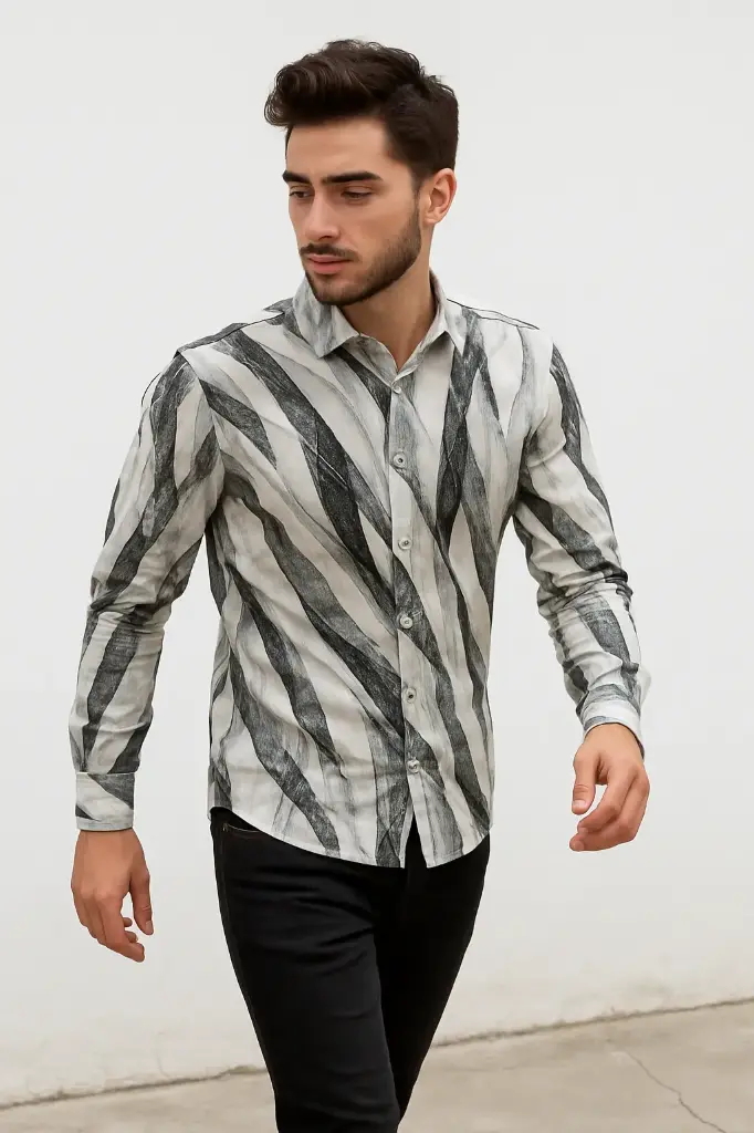 Men’s Designer Slim Fit Abstract Print Shirt – Full Sleeves Casual Wear