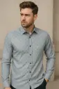 Men's Slim Fit Light Blue Printed Shirt – Long Sleeve Cotton Blend