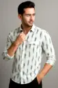 Men's Casual White Shirt with Blue Ikat Print – Long Sleeve Modern Fit