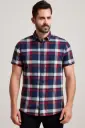 Men's Navy and Red Checked Cotton Casual Shirt, Short Sleeve