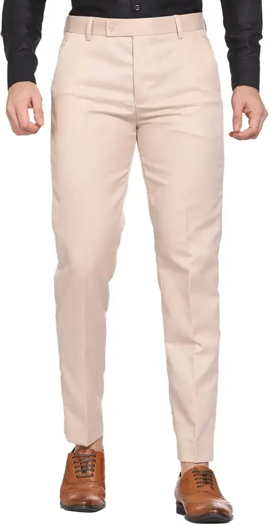 Men's Beige Formal Trousers – Classic Fit Office Wear Pants with Back Pockets