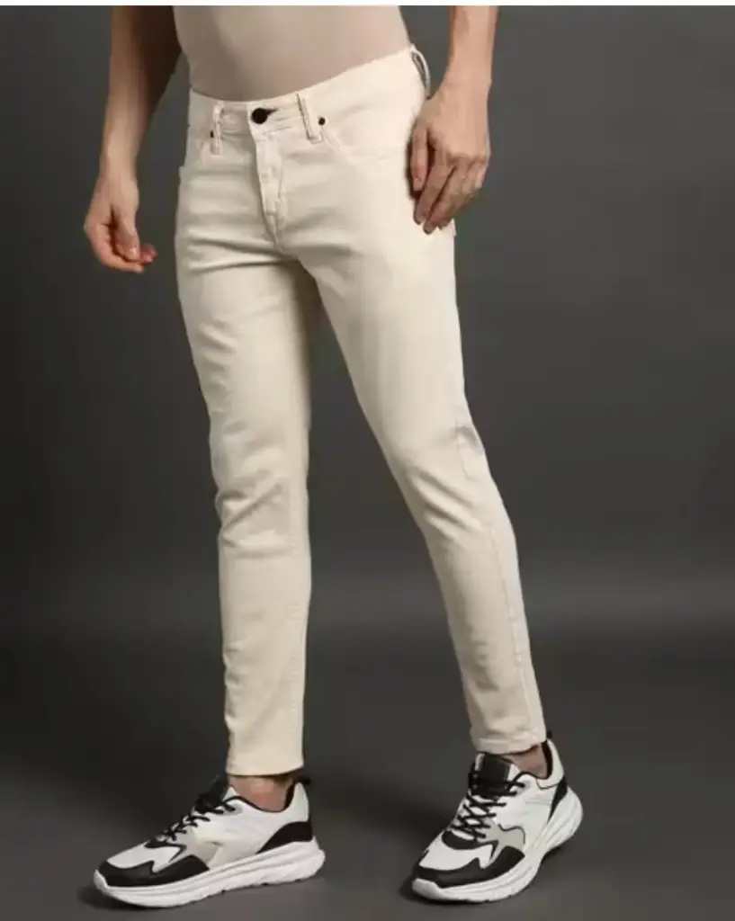 Men's Khaki colour cotton jeans - breathable cotton, soft, comfortable, trendy.