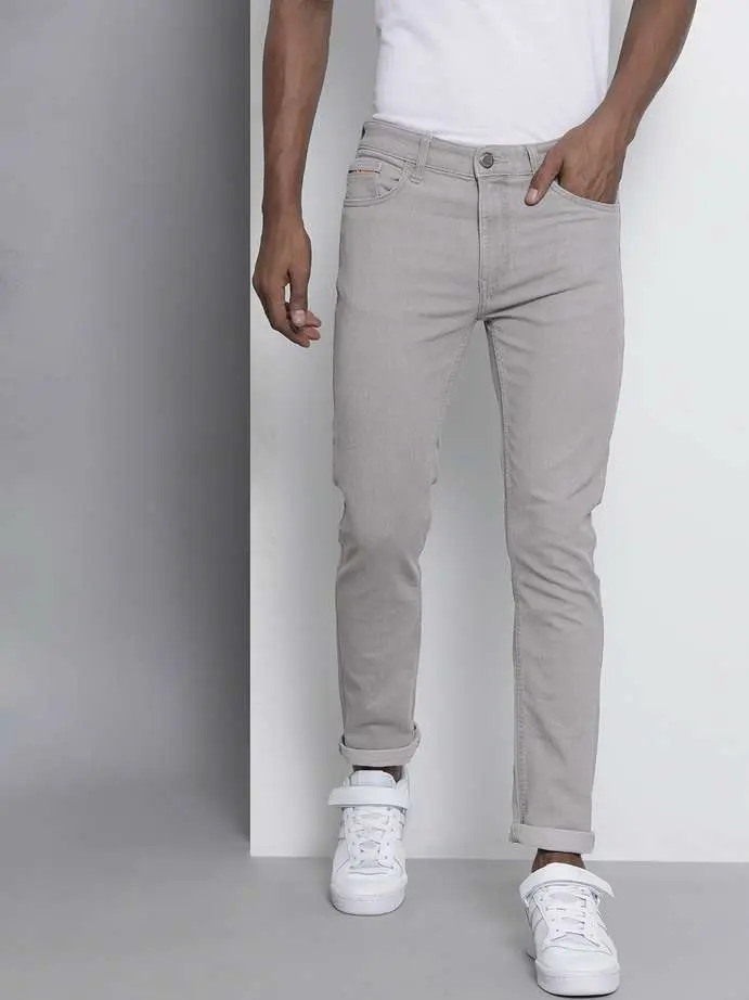 Men's grey colour cotton jeans - breathable cotton, soft, comfortable, trendy.