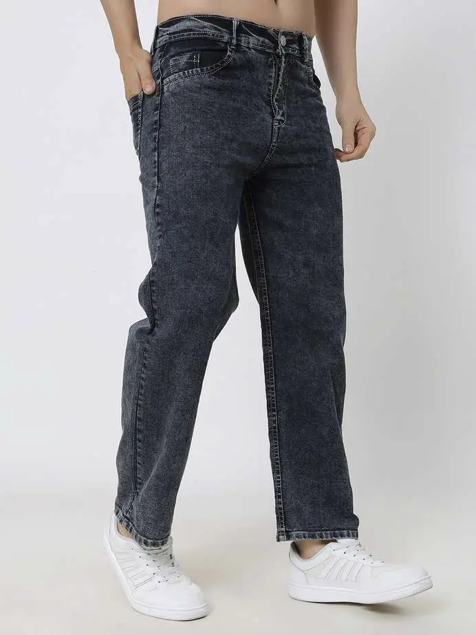 Men's Dark Wash Relaxed Fit Jeans – Retro Style High-Rise Denim Pants for Casual Outfits