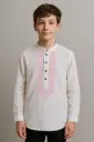Traditional Embroidered White Pink Kurta for Boys