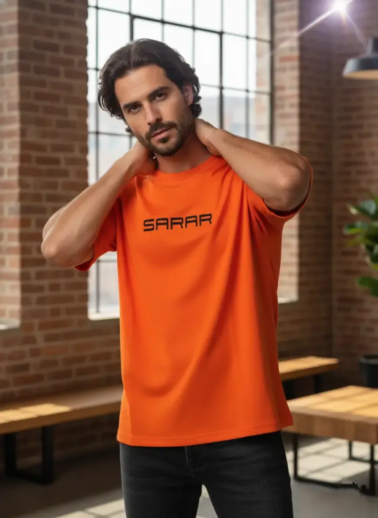 Men's Oversized Streetwear Graphic T-Shirt - "SARAR" Back Print - Orange