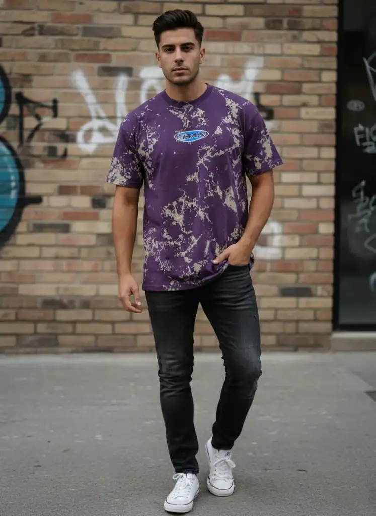 Men's Vintage Racing Graphic Back Print T-Shirt - Purple Acid Wash