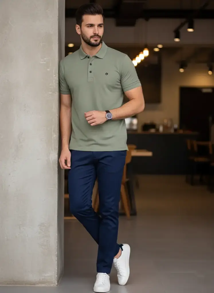 Men's Premium Pique Polo Shirt with Embroidered Logo - Sage Green