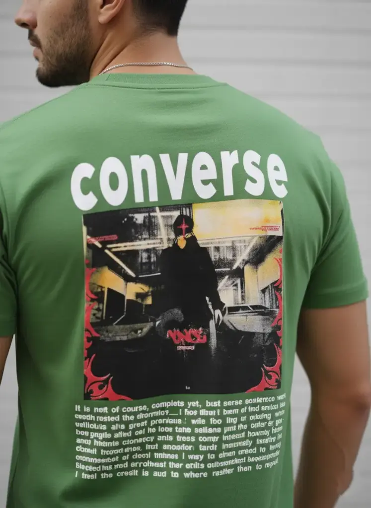 Men's "Converse" Graphic T-Shirt | Vintage Style Front & Back Print Tee | 100% Cotton Regular Fit Shirt (Green)