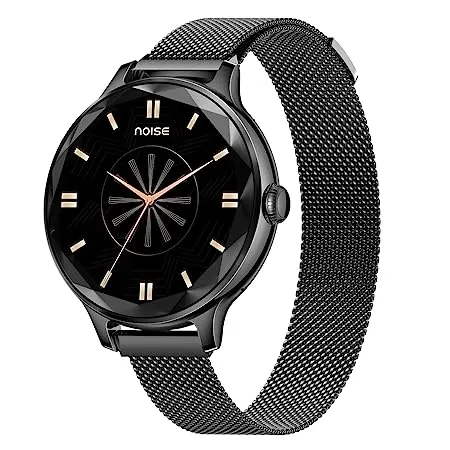 Noise Smart Watch 25.3MM (1.01 Inches) Noisefit Diva Metallic Black link | .1-inch AMOLED display with Always-On-Display support Bluetooth calling Over 100