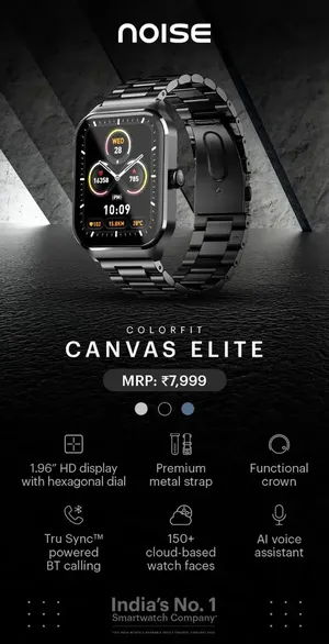 Noise Smart Watch 49.7 mm (1.96 Inches) Colorfit Canvas Metal Silver | Bluetooth calling: You can make and receive calls directly from your wrist.