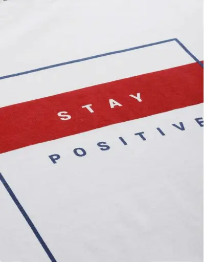 Men’s White Motivation T-Shirt – ‘Stay Positive’ Printed Tee, Stylish Casual Wear