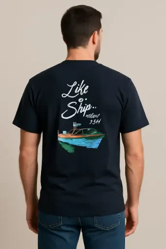 Men's Nautical Graphic T-Shirt – "Like Ship" Ocean Boat Print – Casual Coastal Style Tee
