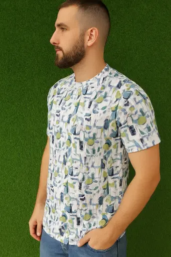 Men’s Artistic Abstract Brushstroke T-Shirt – Watercolor Inspired Print, Casual Fit