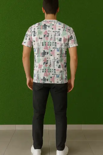 Pixel Art Print T-Shirt for Men – Geometric Abstract Pattern, Soft Stretch Fabric Tee