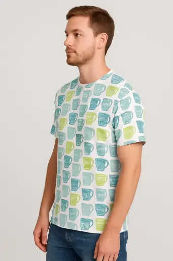Printed Coffee Mug T-Shirt for Men – Quirky All-Over Cup Design, Relaxed Fit Tee