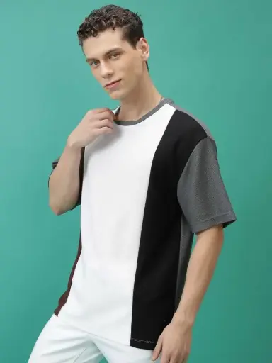 Men's colorblock Panel T-shirt - Brown, Black & White | Casual Cotton Tee