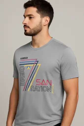 NextGen Men's Printed Round Neck Polyester T-Shirt – Grey | Casual Short Sleeve Tee