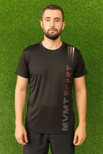 Speedline Men's Sport T-Shirt – Black with Red & White Print | Active Dry-Fit Tee