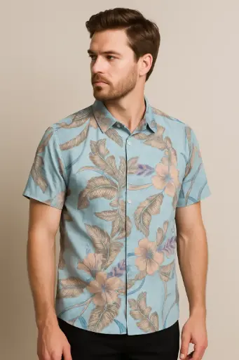 Men's Blue Floral Hawaiian Shirt | Short Sleeve Casual Beach Shirt | Tropical Vacation Wear
