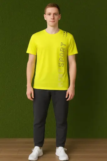 WORFT Men's Neon Yellow Dry-Fit Sports T-Shirt – Breathable Activewear Tee