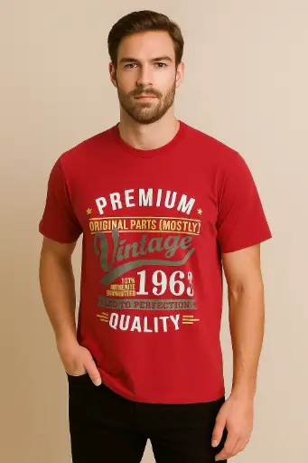 Men's Red Vintage 1963 Graphic T-Shirt | Premium Cotton Casual Tee | Birthday Gift Idea