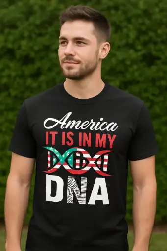 America in My DNA T-Shirt – Patriotic USA Flag Graphic Tee for Men & Women – 4th of July, Veteran, Memorial Day Shirt