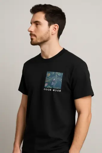 Men’s Black “Good Mood” T-Shirt with Artistic Starry Print