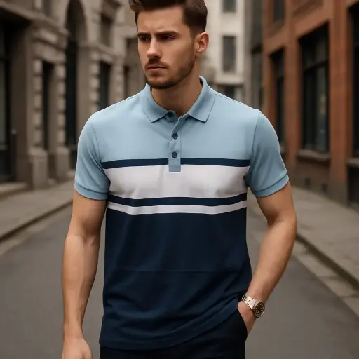 Men's Colorblock T-Shirt in Light and Dark Blue