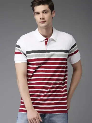Men's Red & Grey Striped Polo T-Shirt