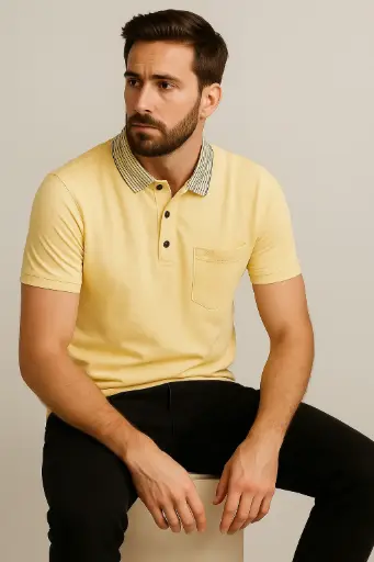 Slim Fit tshirt for Men with Chest Pocket – Lightweight Cotton Blend, Tailored Fit, light yellow Everyday Casual Wear