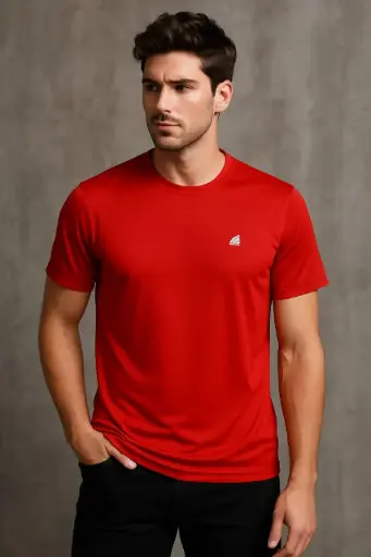 Men's Red Activewear Gym T-Shirt – Quick-Dry Performance Sports Tee for Workout & Training