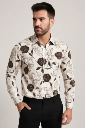 Men’s Classic White Floral Shirt – Formal & Casual Slim Fit Wear