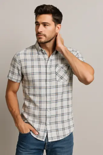 Men’s Grey Cotton Shirt – Casual Wear for Men. Perfect For Office Wear 