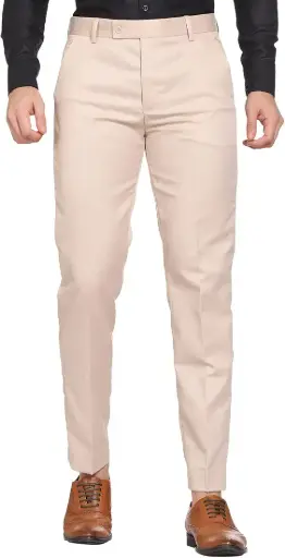 Men's Beige Formal Trousers – Classic Fit Office Wear Pants with Back Pockets